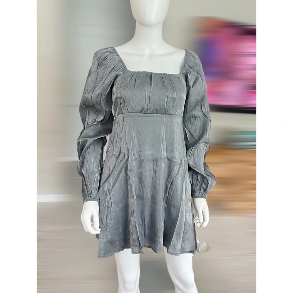 PEACH LOVE CALIFORNIA beautiful grey shimmer dress S M L - Picture 6 of 11